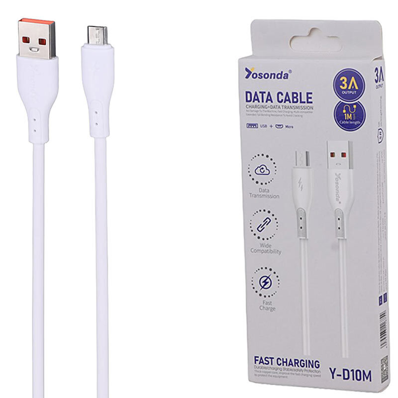 کابل میکرو یو اس بی فست شارژ 3 آمپر یوسوندا Y-D10M طول 1 متر
